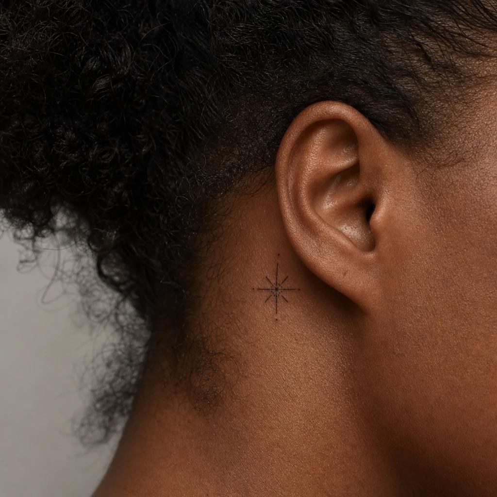 idée tatouage cou femme étoile minimaliste, photo réaliste sur peau