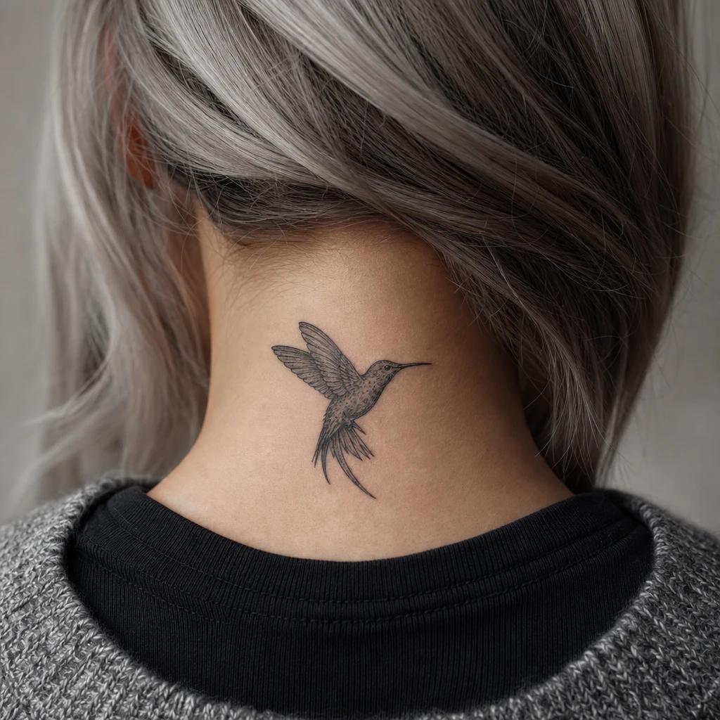 idée tatouage cou femme colibri premium, photo réaliste sur peau