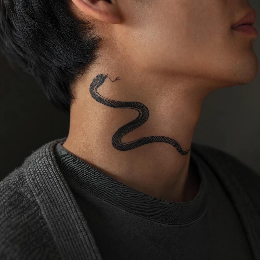 idée tatouage cou homme serpent blackwork latéral, photo réaliste sur peau
