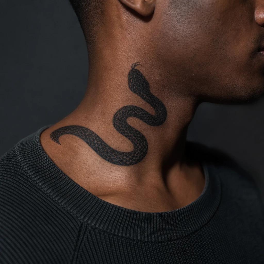 idée tatouage cou homme serpent blackwork latéral, photo réaliste sur peau