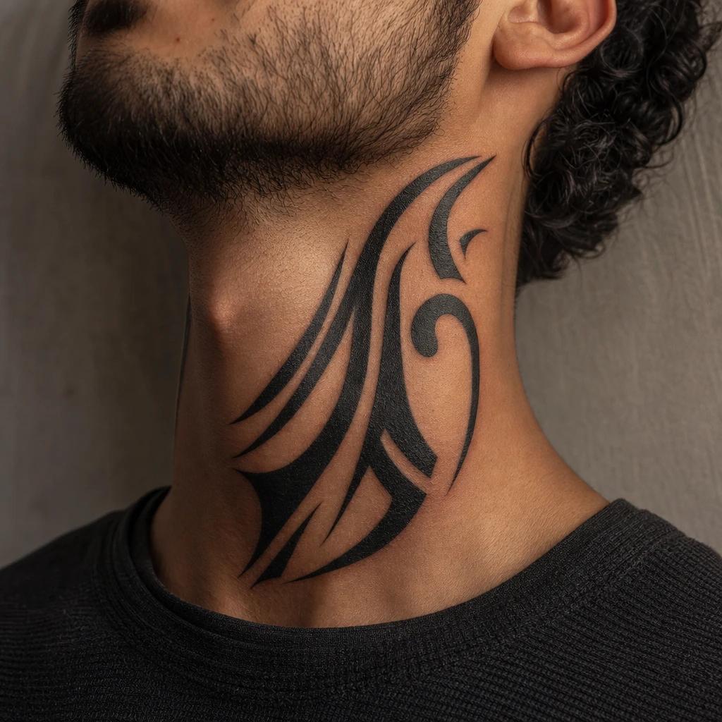 idée tatouage cou homme tribal courbe moderne, photo réaliste sur peau