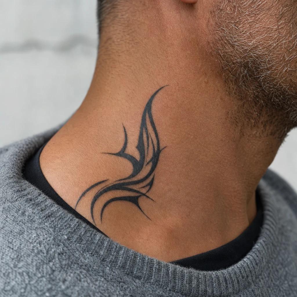 idée tatouage cou homme tribal courbe moderne, photo réaliste sur peau