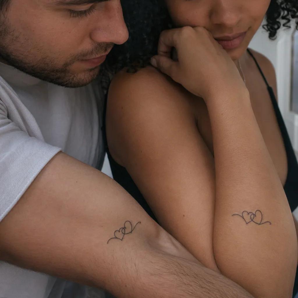 idée tatouage couple minimalist hearts, photo réaliste sur peau