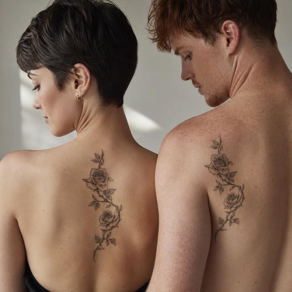 idée tatouage couple entwined roses, photo réaliste sur peau