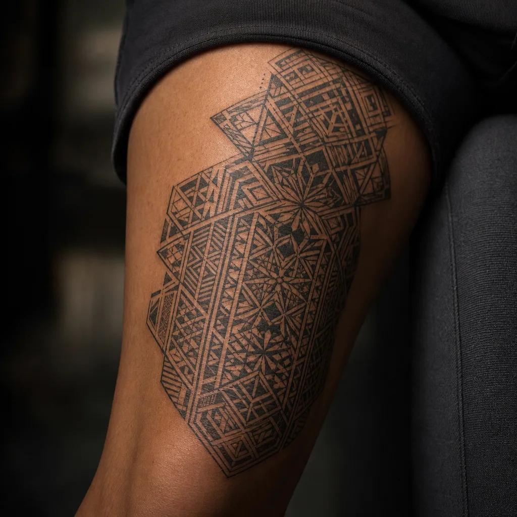 idée tatouage cover cover géométrique structuré, photo réaliste sur peau