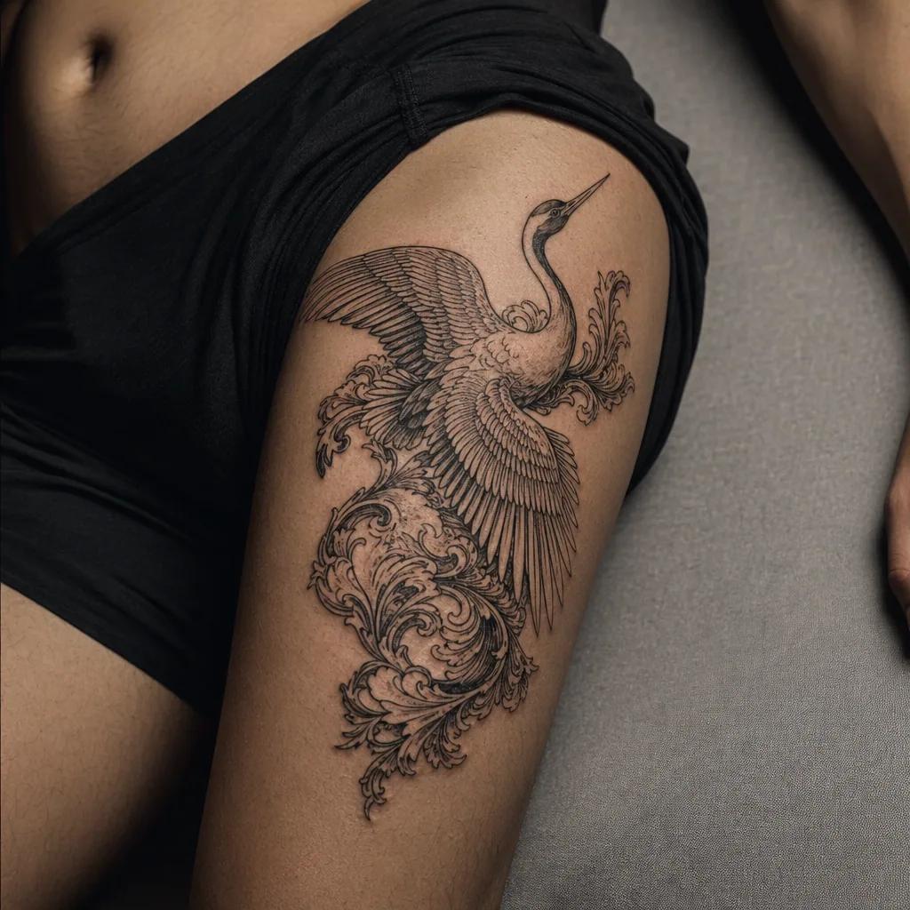 idée tatouage cuisse crâne ornemental, photo réaliste sur peau