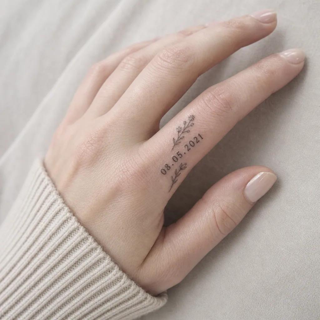 idée tatouage date de naissance date florale mémorielle, photo réaliste sur peau