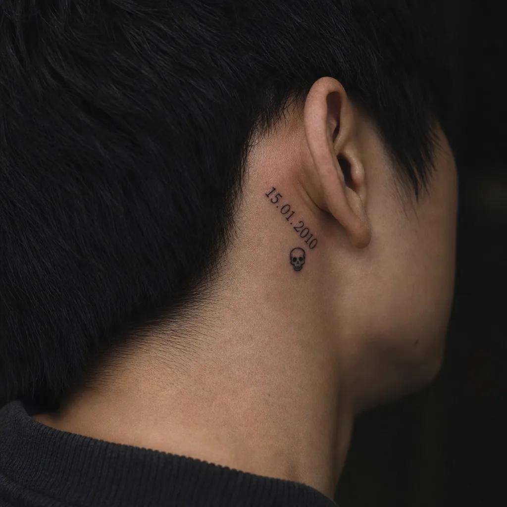 idée tatouage date de naissance date et crâne, photo réaliste sur peau
