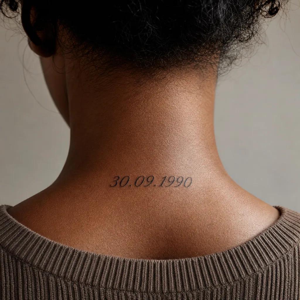idée tatouage date de naissance manuscrit 'mon enfant', photo réaliste sur peau