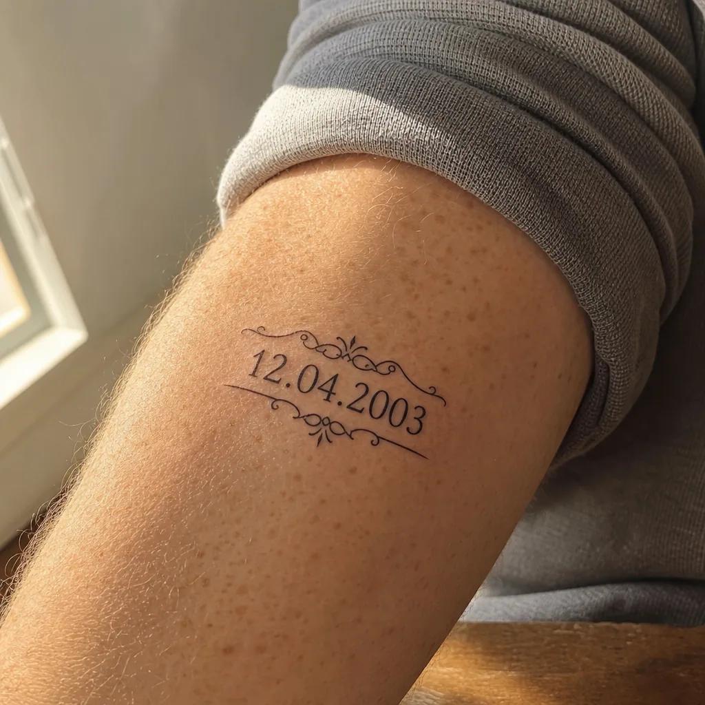 idée tatouage date de naissance date ornementale, photo réaliste sur peau