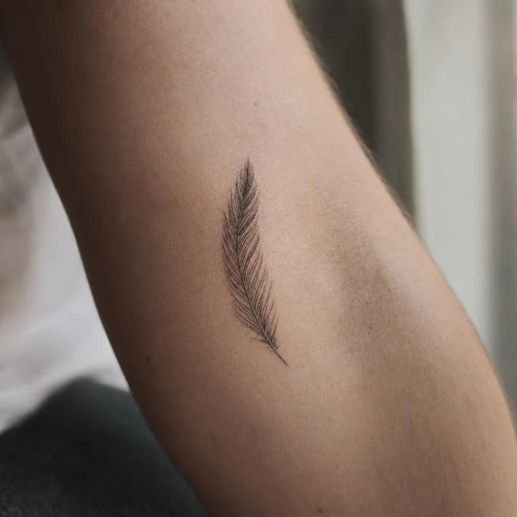 idée tatouage deuil plume minimaliste, photo réaliste sur peau