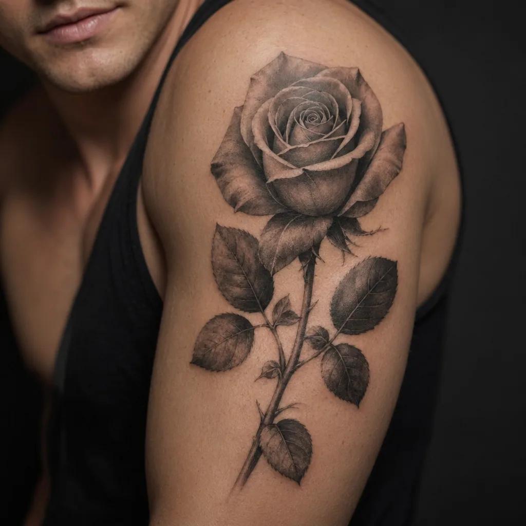 idée tatouage deuil rose mémorielle réaliste, photo réaliste sur peau