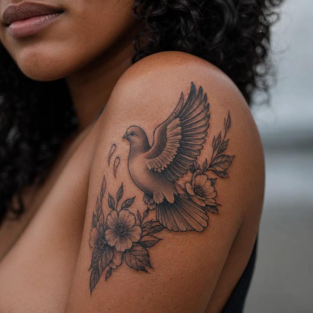 idée tatouage deuil colombe néo-traditionnelle, photo réaliste sur peau