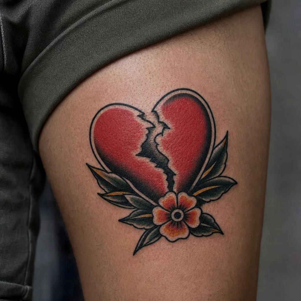 idée tatouage deuil cœur old school rip, photo réaliste sur peau