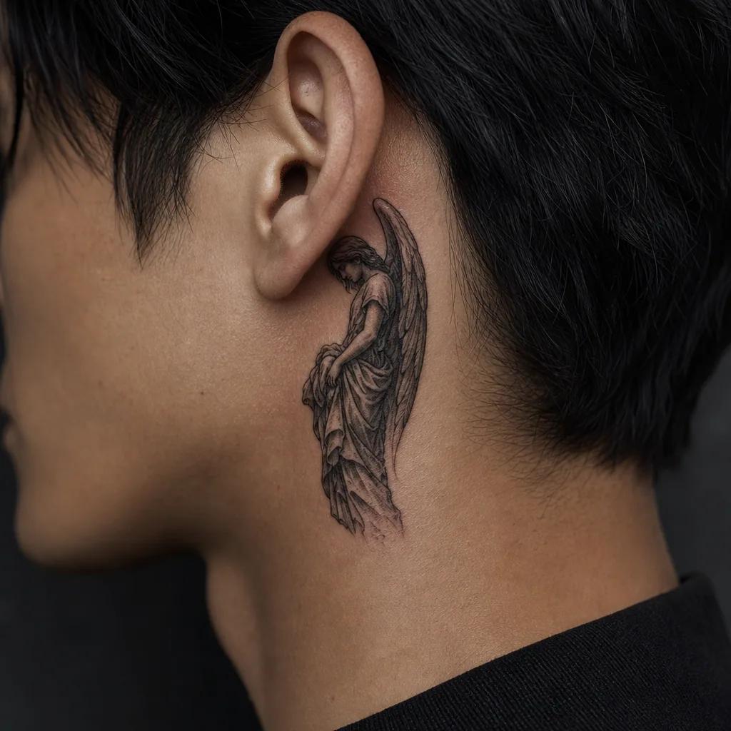 idée tatouage deuil ange mythologique, photo réaliste sur peau