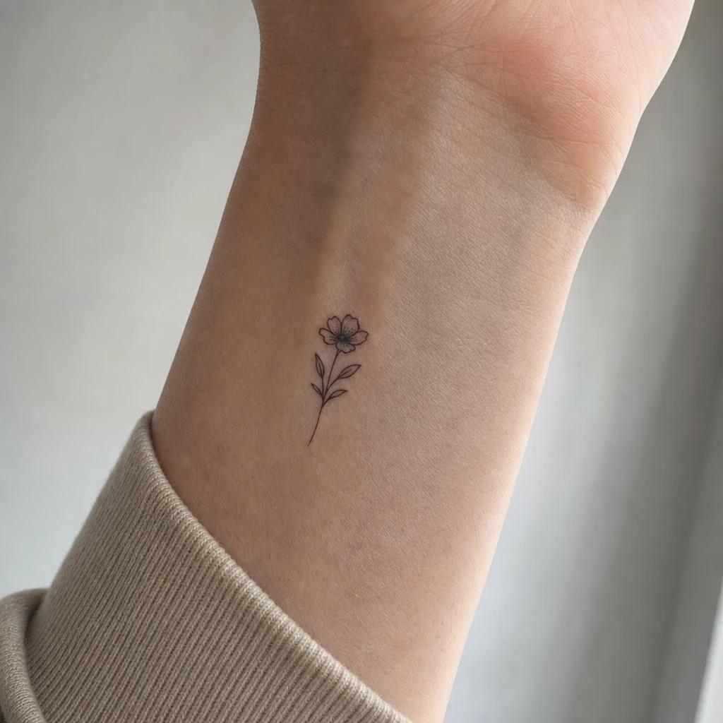idée tatouage discret femme petite fleur poignet intérieur, photo réaliste sur peau
