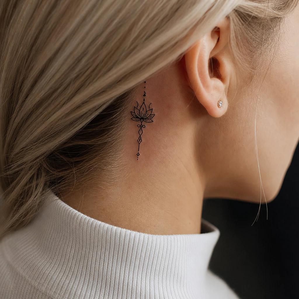 Petit tatouage discret derrière l'oreille, aperçu réaliste généré par l'application