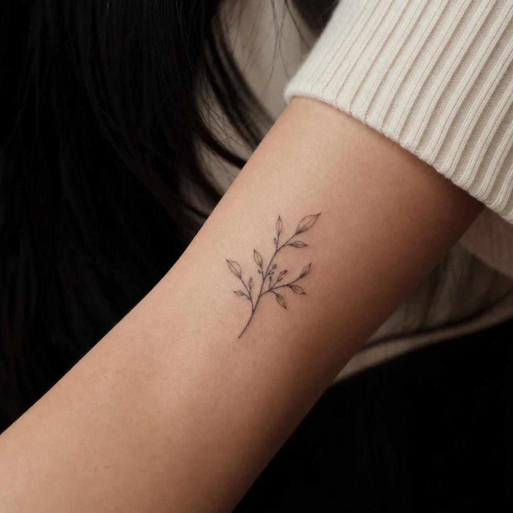 idée tatouage discret femme branche fine cheville, photo réaliste sur peau