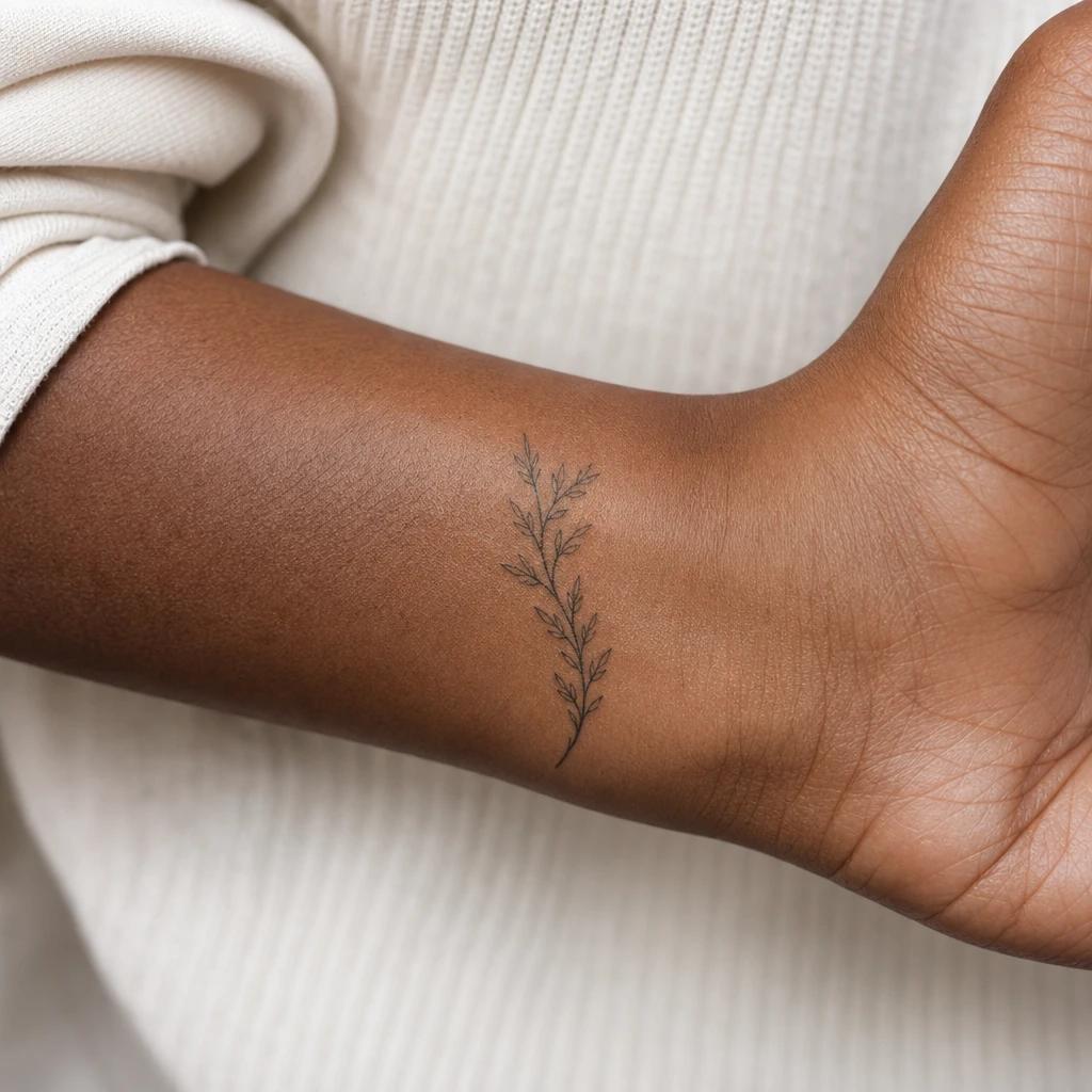 idée tatouage discret femme branche fine cheville, photo réaliste sur peau