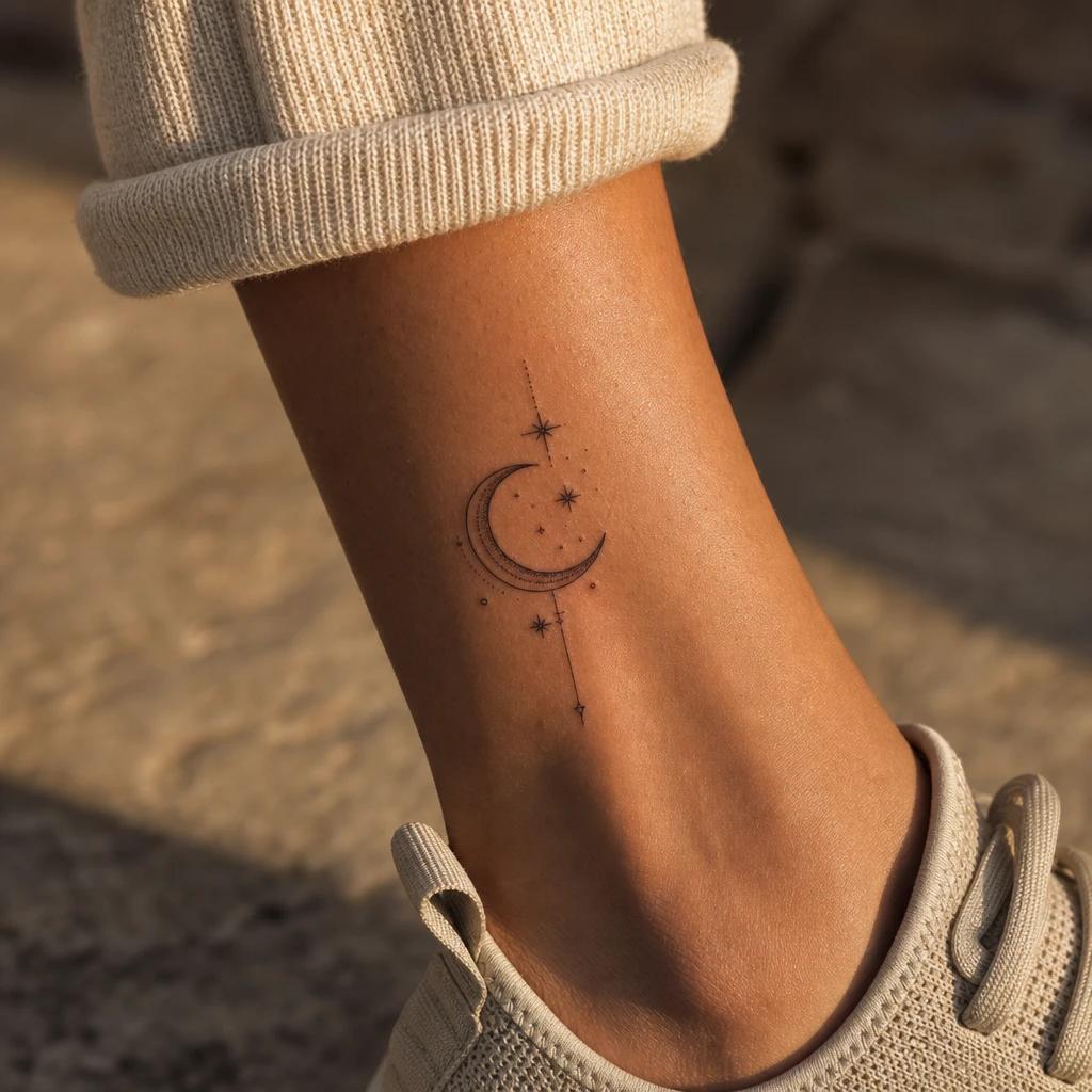 idée tatouage discret femme lune sur la nuque, photo réaliste sur peau