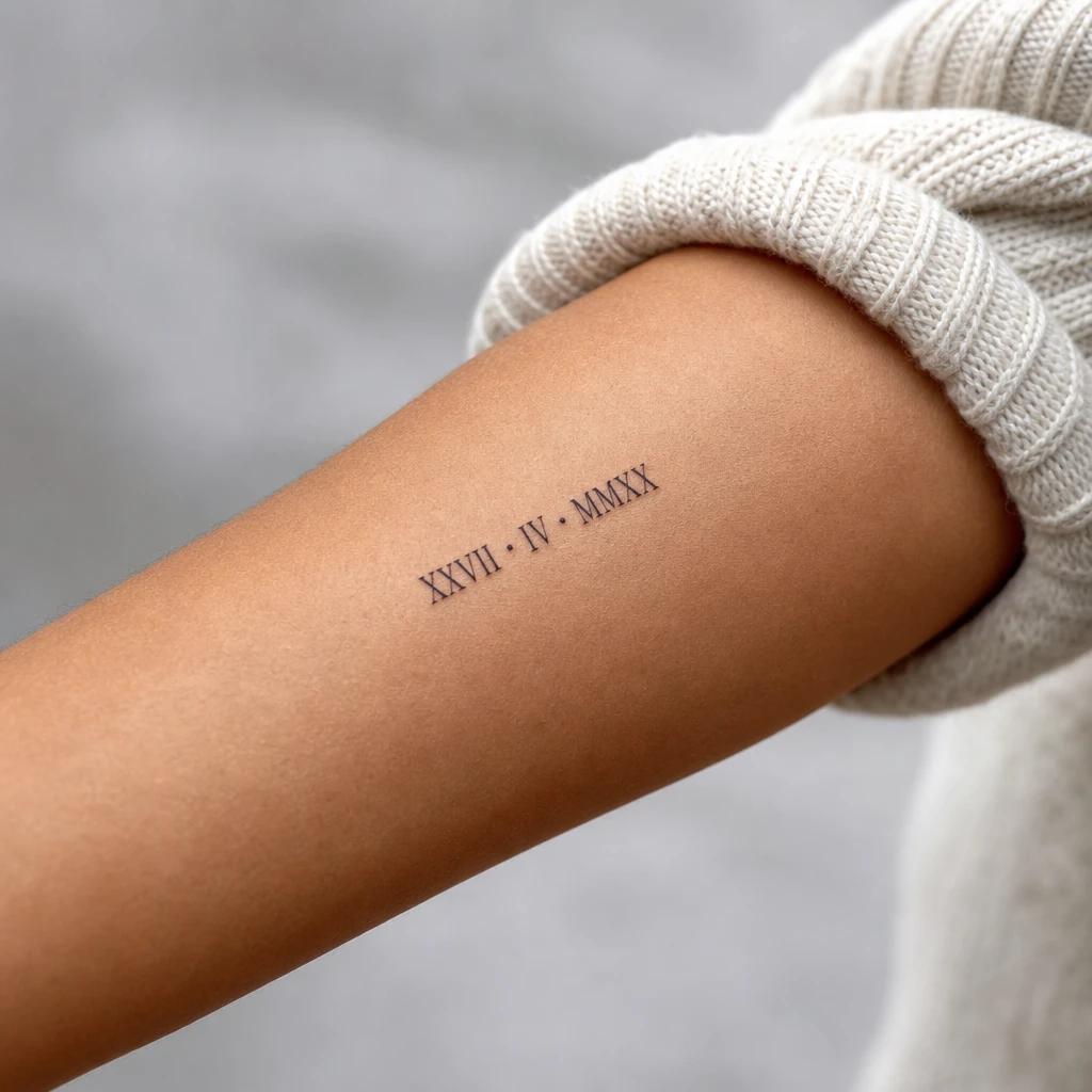 idée tatouage discret femme date chiffres romains, photo réaliste sur peau