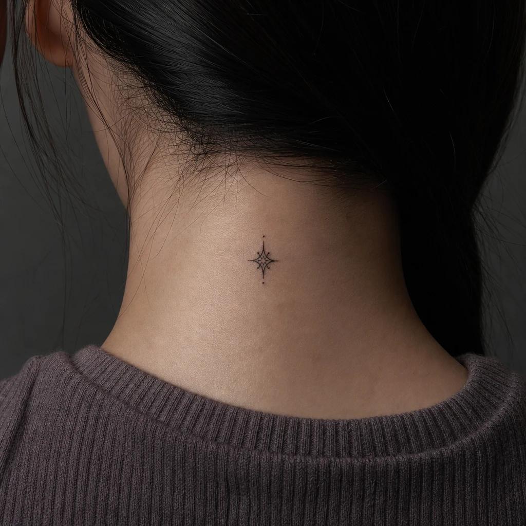 idée tatouage discret femme petit symbole clavicule, photo réaliste sur peau