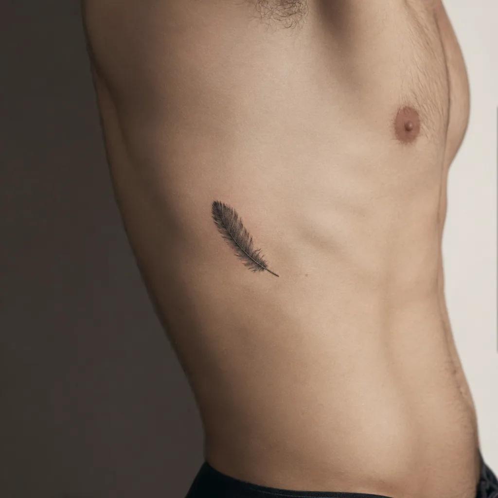 idée tatouage discret homme petite plume réaliste, photo réaliste sur peau