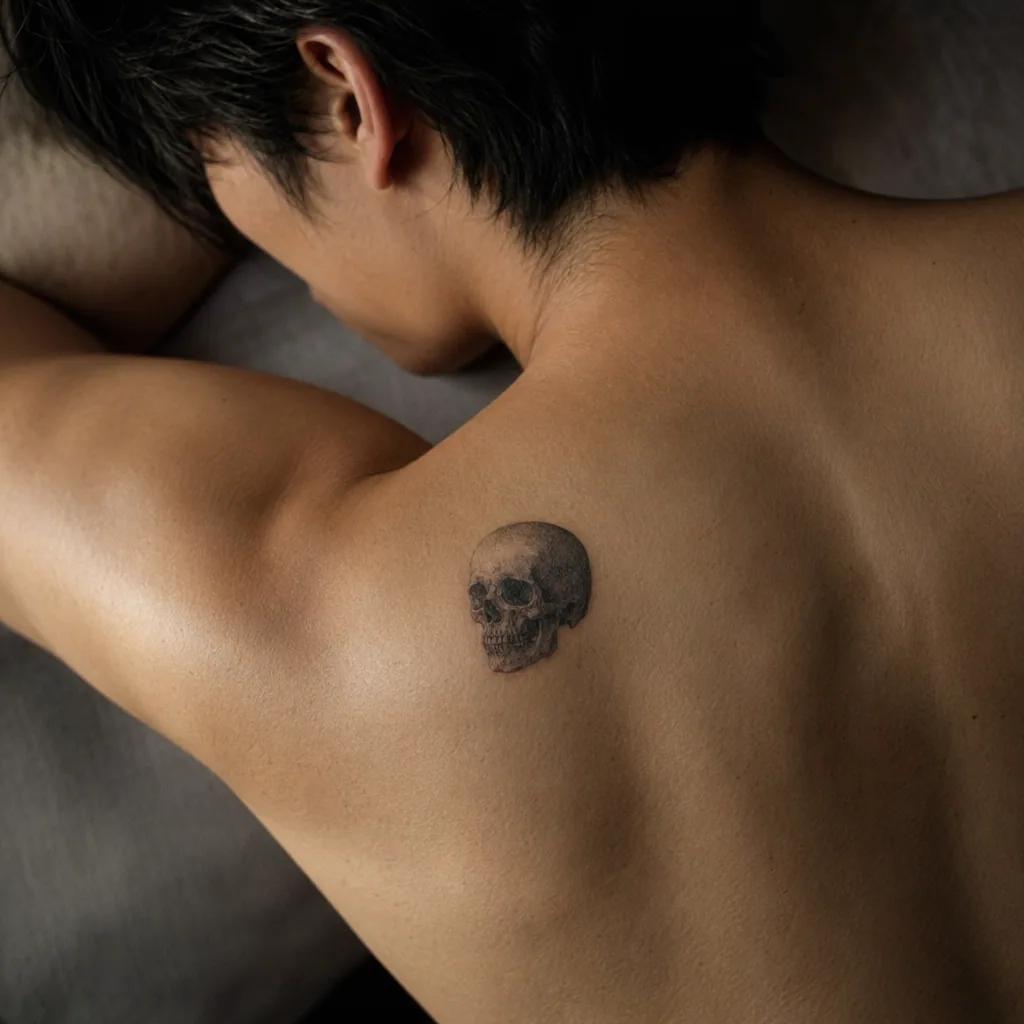 idée tatouage discret homme petit crâne miniature, photo réaliste sur peau
