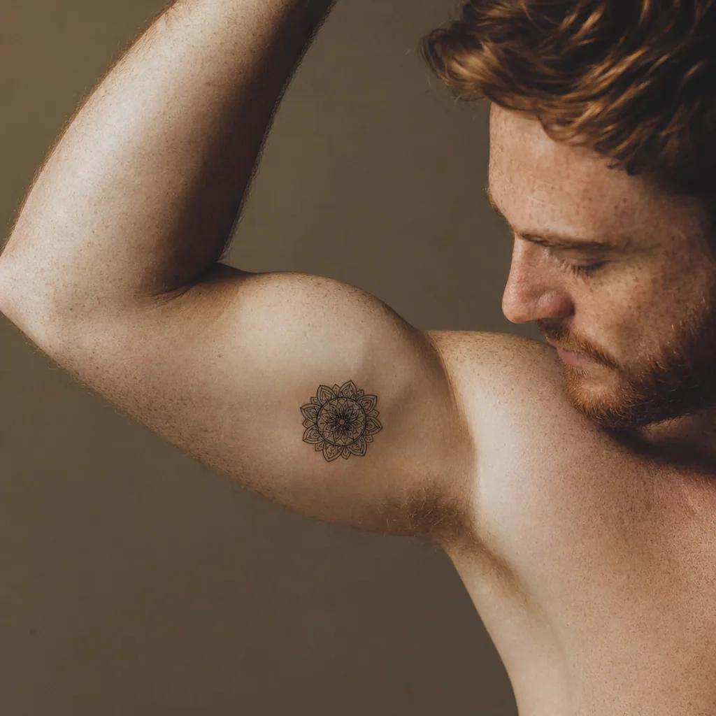 idée tatouage discret homme petit mandala, photo réaliste sur peau