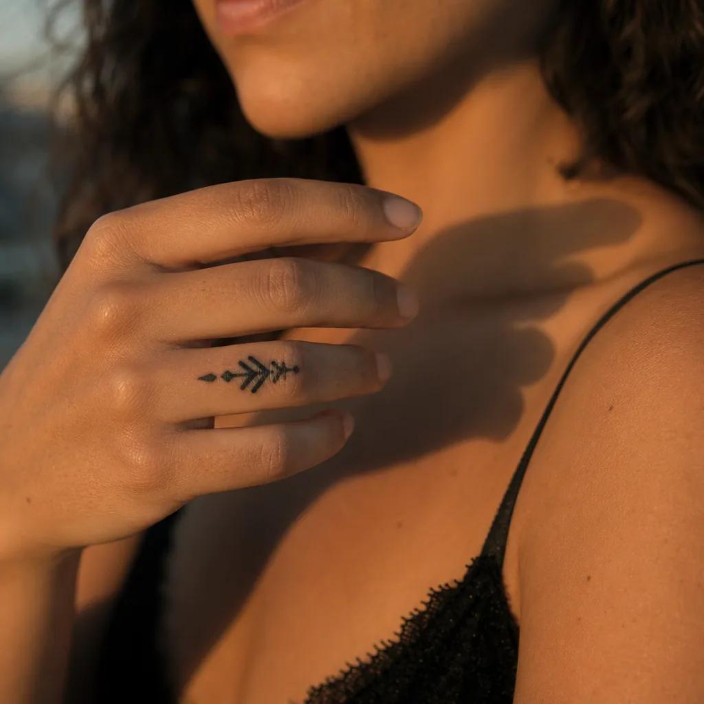 idée tatouage doigt symbole blackwork, photo réaliste sur peau