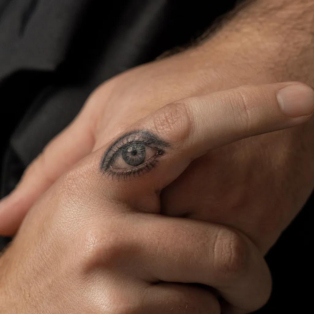 idée tatouage doigt œil micro-réaliste, photo réaliste sur peau