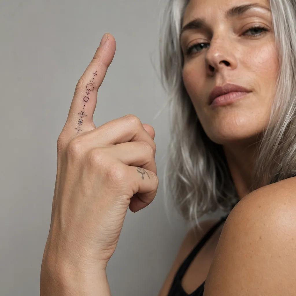 idée tatouage doigt patchwork micro-symboles, photo réaliste sur peau