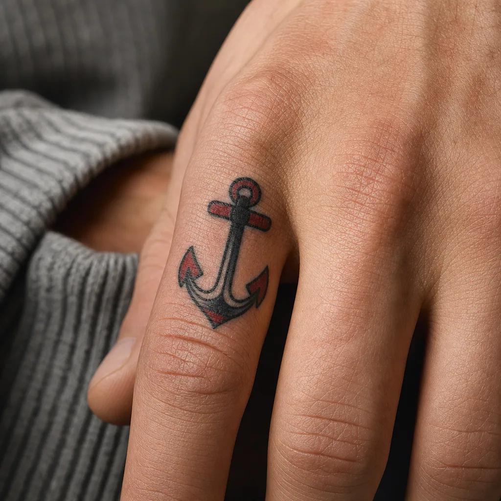 idée tatouage doigt ancre old school doigt, photo réaliste sur peau