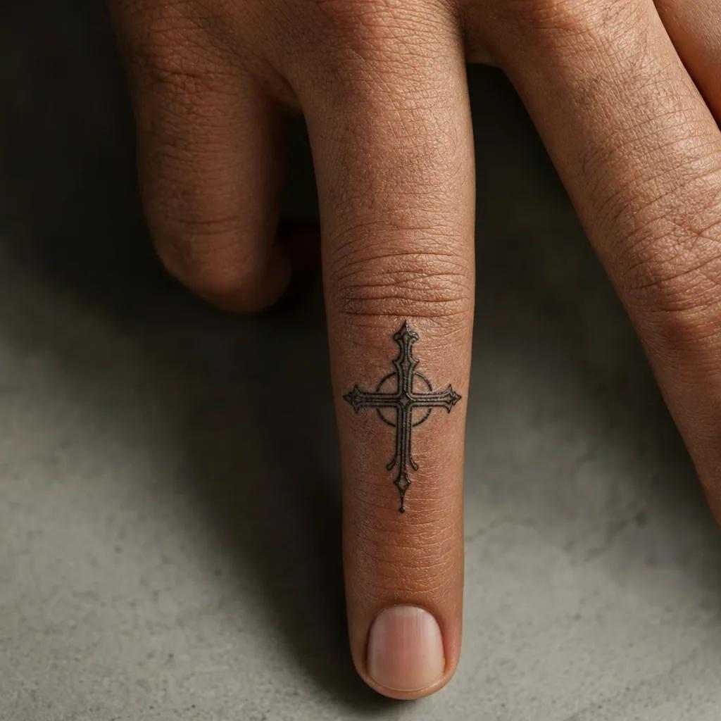 idée tatouage doigt croix spirituelle, photo réaliste sur peau