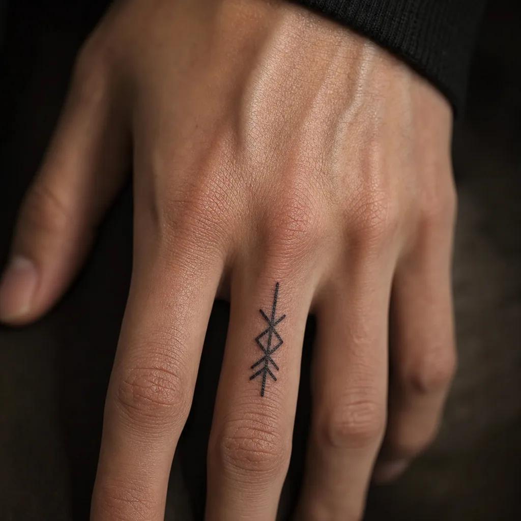 idée tatouage doigt rune nordique, photo réaliste sur peau
