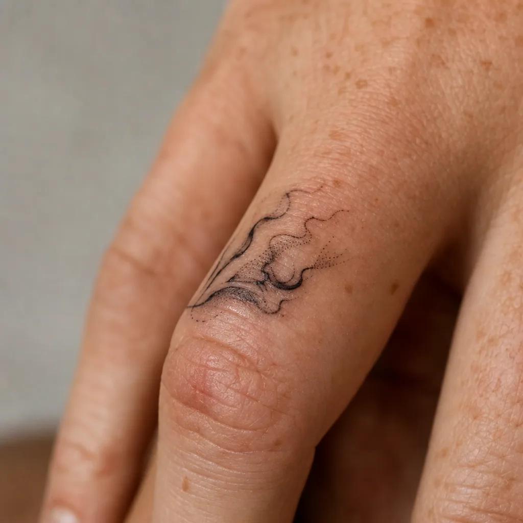 idée tatouage doigt vague abstraite, photo réaliste sur peau