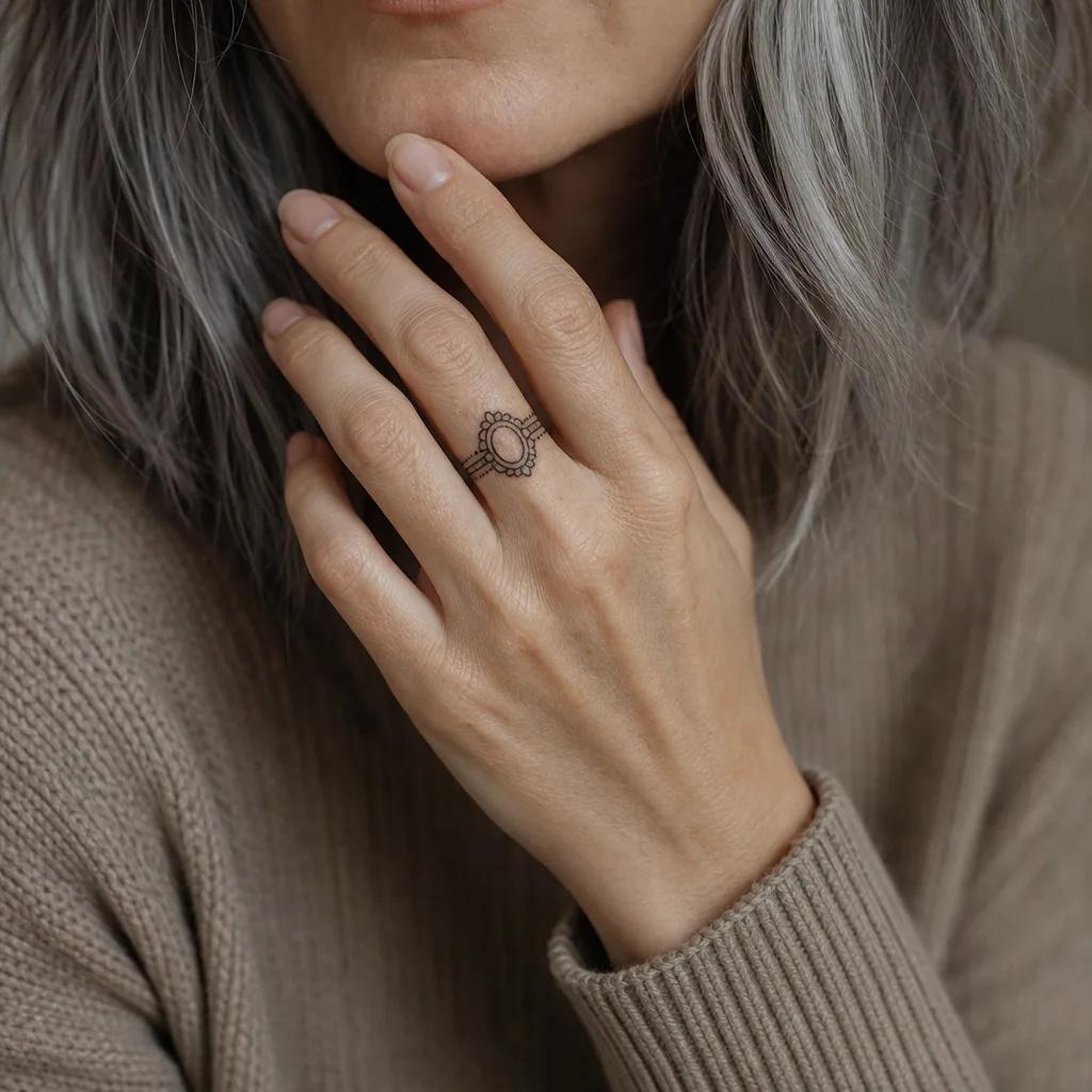 idée tatouage doigt bague ornementale premium, photo réaliste sur peau