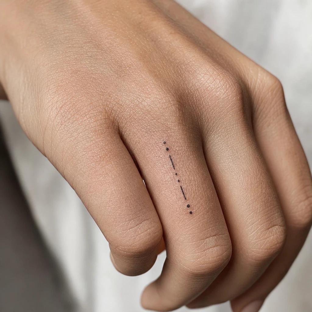 idée tatouage doigt femme points et tirets, photo réaliste sur peau