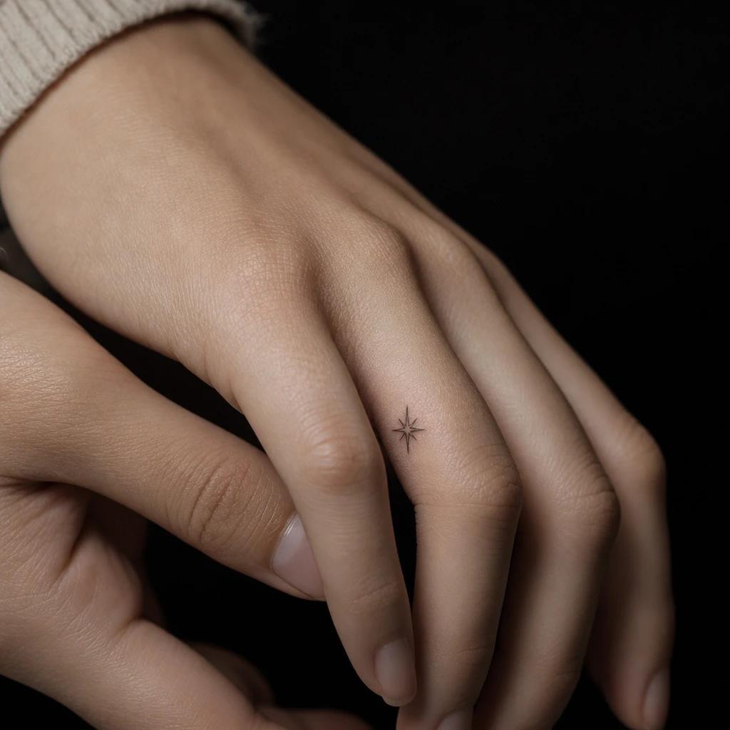 idée tatouage doigt femme étoile minuscule, photo réaliste sur peau