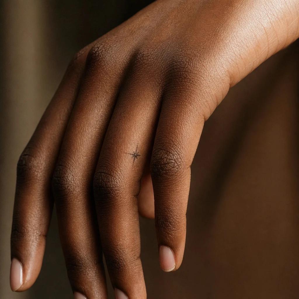 idée tatouage doigt femme étoile minuscule, photo réaliste sur peau