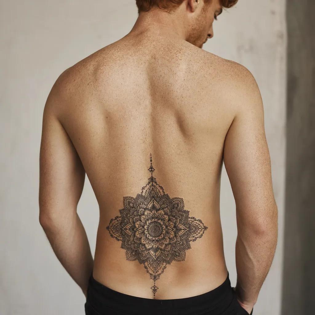 idée tatouage dos mandala lace ornemental, photo réaliste sur peau