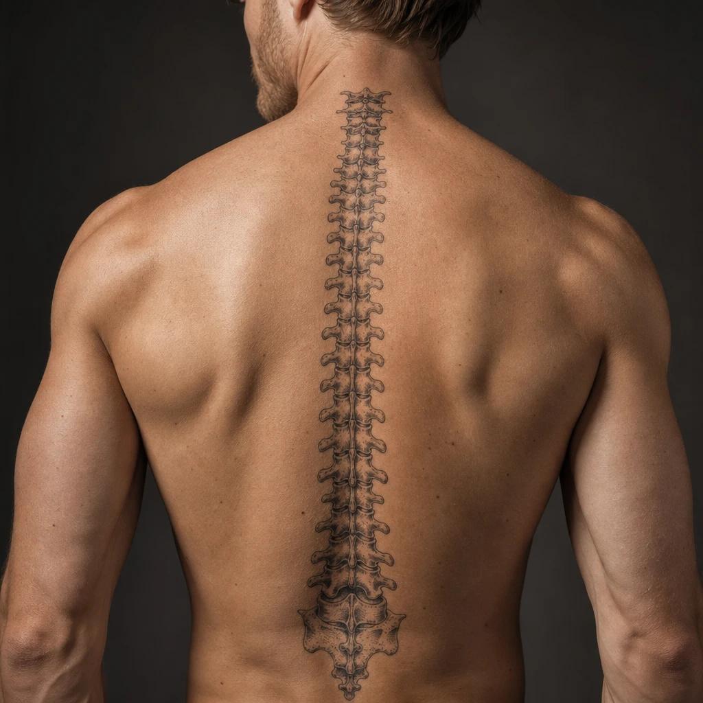 idée tatouage dos homme devise colonne vertébrale, photo réaliste sur peau