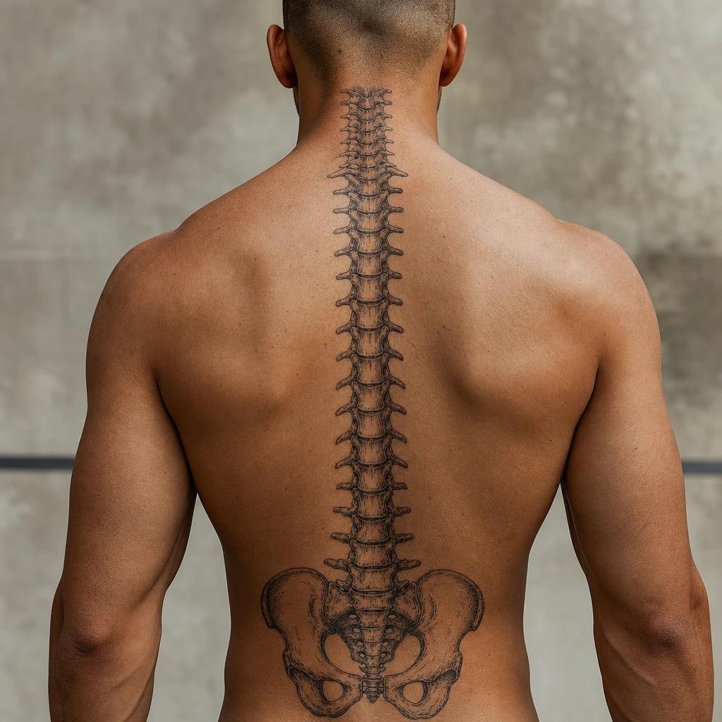 idée tatouage dos homme devise colonne vertébrale, photo réaliste sur peau