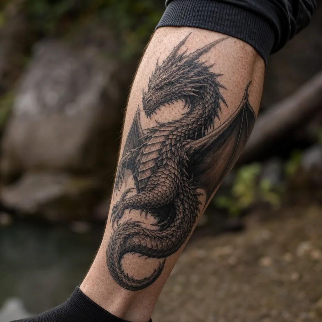 idée tatouage dragon dragon réaliste écailles, photo réaliste sur peau