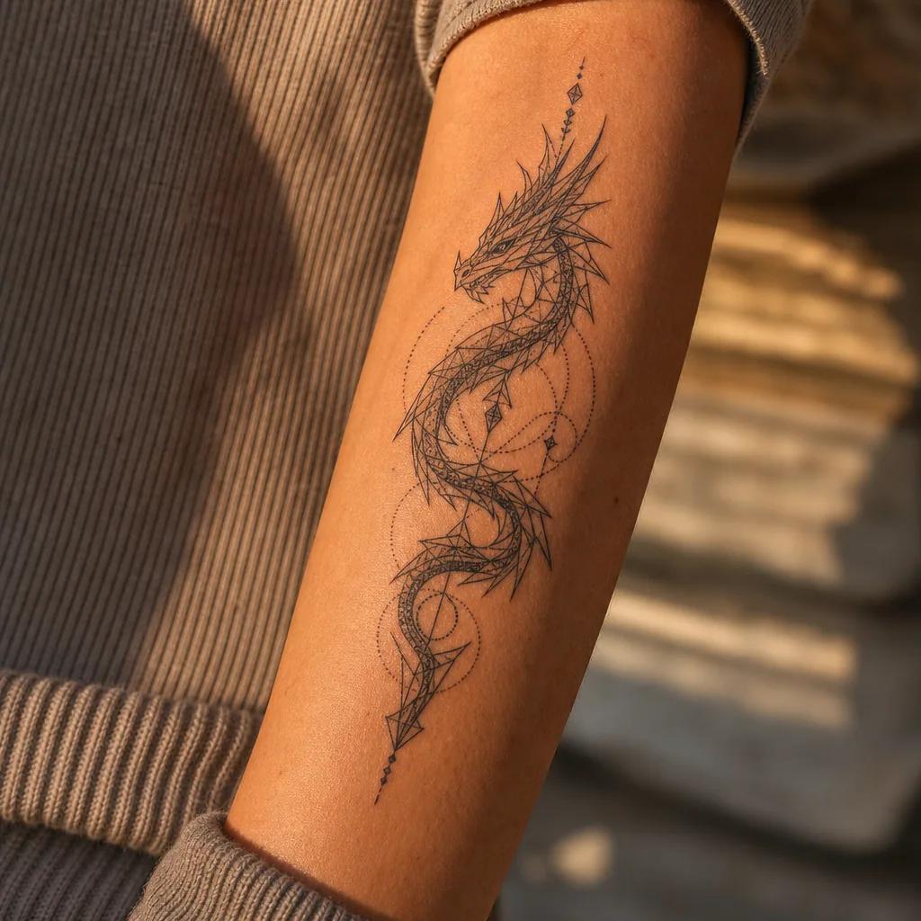 idée tatouage dragon dragon géométrique moderne, photo réaliste sur peau