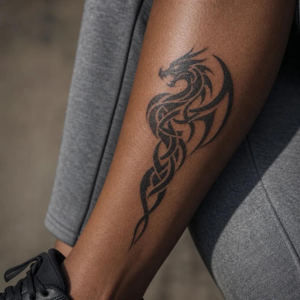 idée tatouage dragon dragon celtique tribal, photo réaliste sur peau