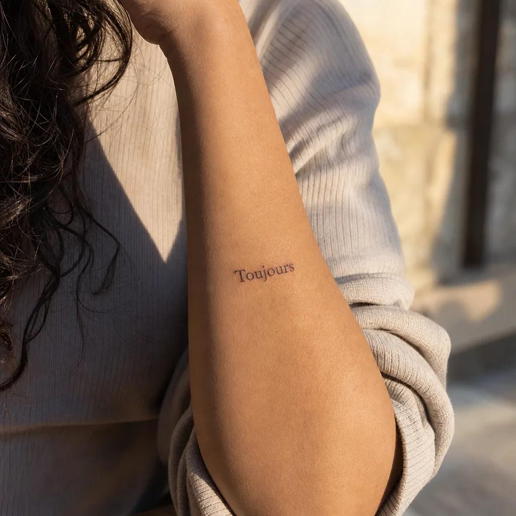 idée tatouage écriture écriture single-line minimaliste, photo réaliste sur peau