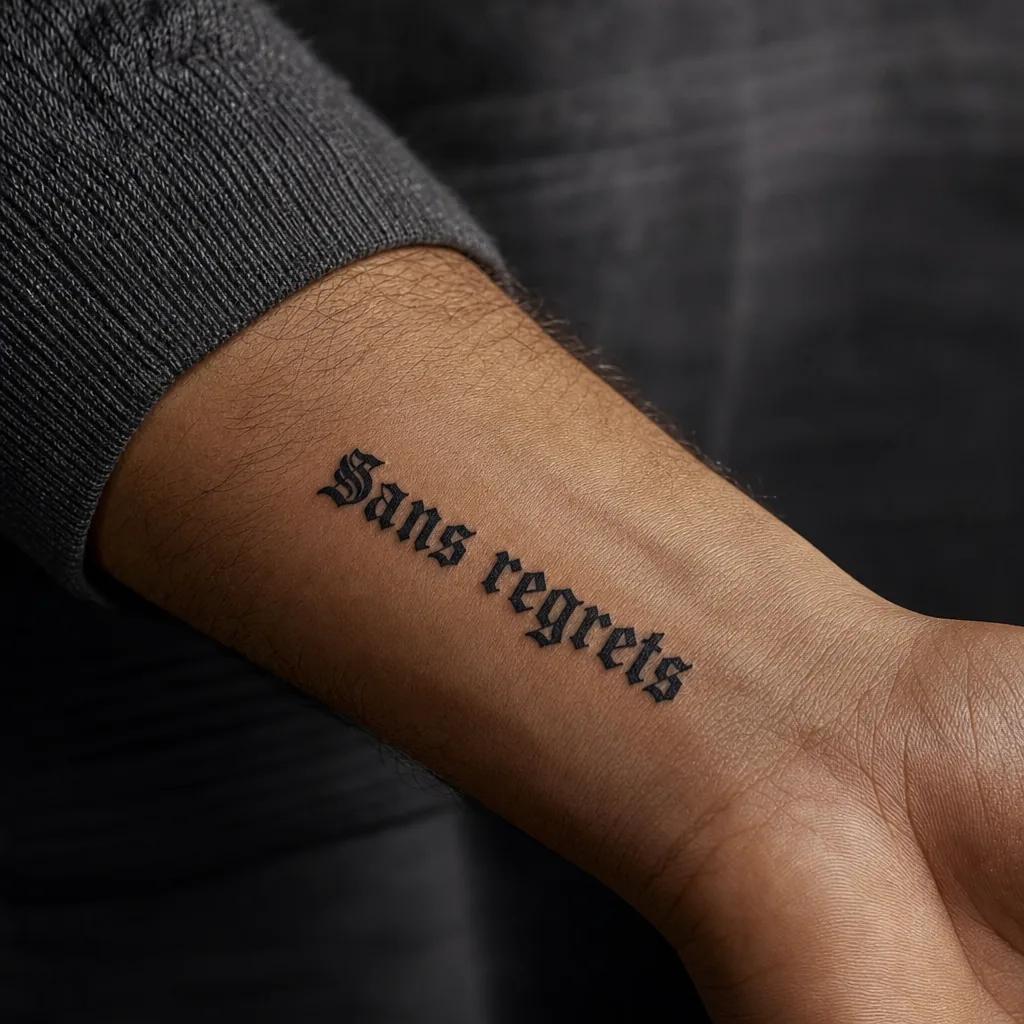 idée tatouage écriture lettrage blackletter gothique, photo réaliste sur peau