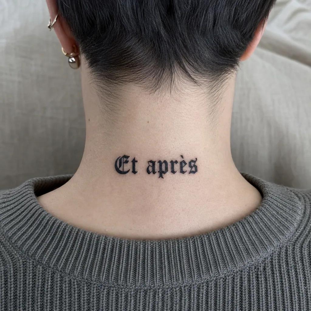 idée tatouage écriture lettrage blackletter gothique, photo réaliste sur peau