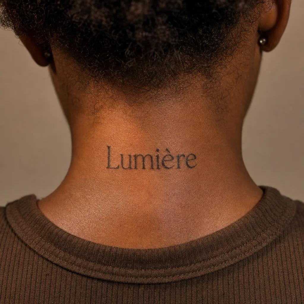 idée tatouage écriture typographie géométrique structurée, photo réaliste sur peau